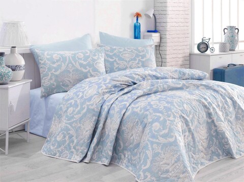 Set cuvertura matlasata Single 160x220 cm, 2 piese, L'essentiel Maison, Tuval, 65% bumbac/35% poliester , Albastru
