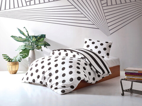 Lenjerie de pat pentru o persoana, Point, EnLora Home, 65% bumbac/35% poliester