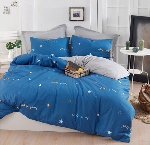 Lenjerie de pat dubla 3 piese, Dide - Blue, EnLora Home, Bumbac Ranforce