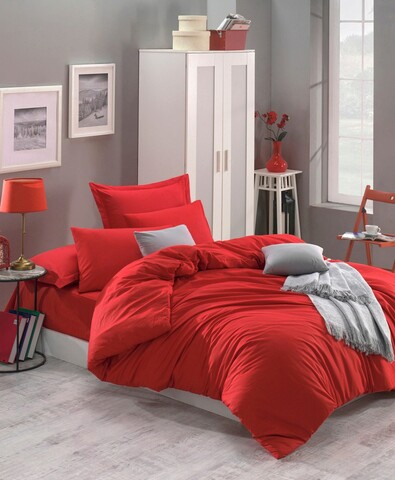 Lenjerie de pat dubla 3 piese, Fresh Color - Red, EnLora Home, Bumbac Ranforce
