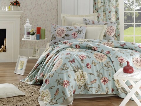 Set cuvertura pique Single, Sandiego - Mint, EnLora Home, Bumbac