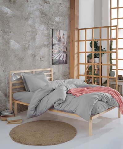 Set lenjerie de pat pentru o persoana 2 piese, Fresh Color - Light Grey, EnLora Home, Bumbac Ranforce