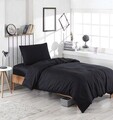 Lenjerie de pat pentru o persoana, L'essentiel Maison, Düzboya, 65% bumbac/35% poliester, Negru