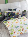 Lenjerie de pat dubla 3 piese, L'essentiel Maison, Dinolar, White / Dark Blue / Green / Orange / Yellow