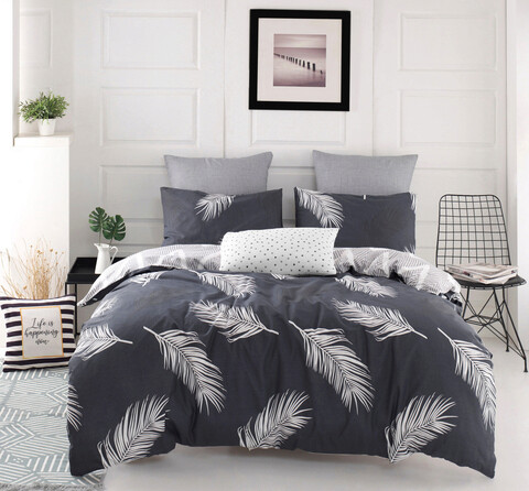 Lenjerie de pat dubla 3 piese, Olivia - Petrol Blue, EnLora Home, Bumbac Ranforce