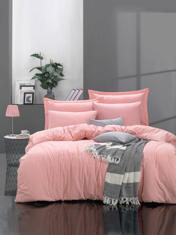 Lenjerie de pat dubla 3 piese, Fresh Color - Pink, EnLora Home, Bumbac Ranforce