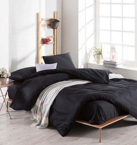 Lenjerie de pat dubla, L'essentiel Maison, Düzboya, 65% bumbac/35% poliester, Negru