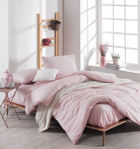 Lenjerie de pat dubla, Düzboya - Powder, EnLora Home, 65% bumbac/35% poliester