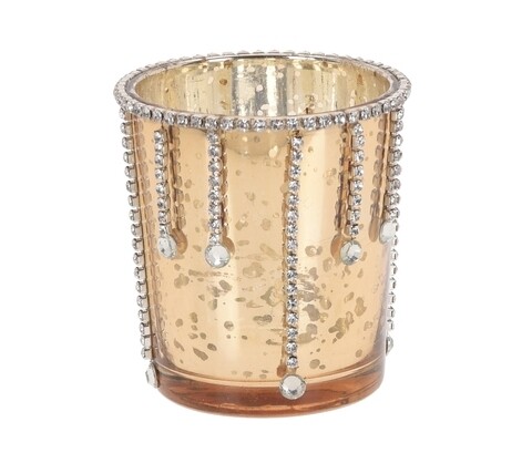 Suport pentru lumanare Precious, 7 x 7.5 cm, sticla, auriu