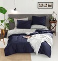 Lenjerie de pat dubla, Çift Yönlü - Dark Blue, Grey, EnLora Home, Bumbac Ranforce