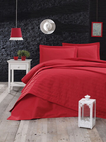 Cuvertura matlasata dubla, Monart - Red, EnLora Home, 65% bumbac/35% poliester