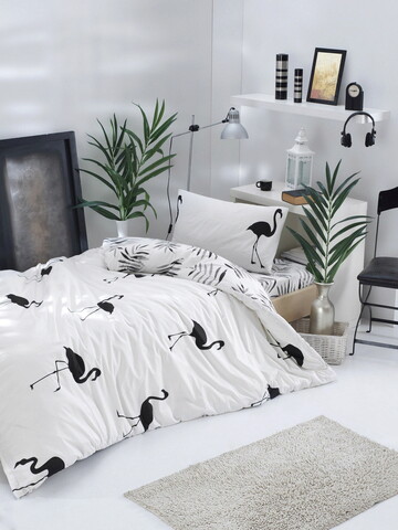 Lenjerie de pat pentru o persoana, Hope - Black, EnLora Home, Bumbac Ranforce