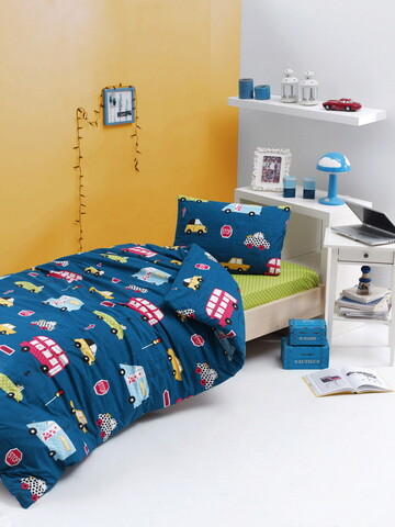 Lenjerie de pat pentru o persoana, Paula - Blue, EnLora Home, Bumbac Ranforce