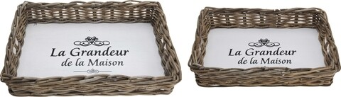 Set 2 tavi La Grandeur de la Maison, 53 x 37 x 10 cm si 47 x 30 x 9 cm, MDF si lemn de salcie, alb/maro