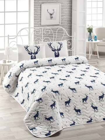Cuvertura matlasata dubla King (IT) (ES), Geyik - Dark Blue, EnLora Home, 65% bumbac/35% poliester