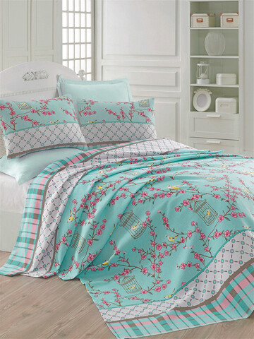 Cuvertura pique Single, Birdcage - Turquoise, Eponj Home, Bumbac
