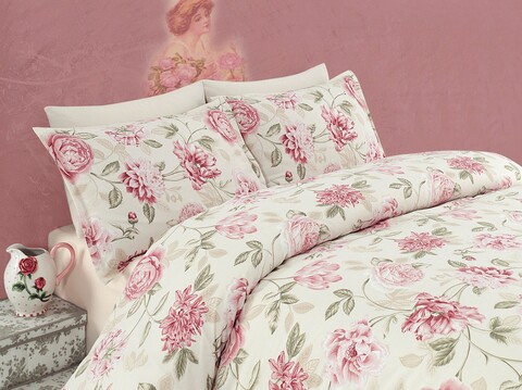Lenjerie de pat dubla 3 piese, L'essentiel Maison, Care, 65% bumbac/35% poliester, Pink / Cream / Green