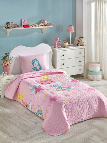Set cuvertura Single 160x220 cm, 2 piese, L'essentiel Maison, Unicorn Dreams, Pink / Blue / White / Yellow