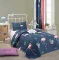 Set cuvertura matlasata Single 160x220 cm, 2 piese, L'essentiel Maison, Big Filamin, 65% bumbac/35% poliester , Albastru închis / Roz / Verde