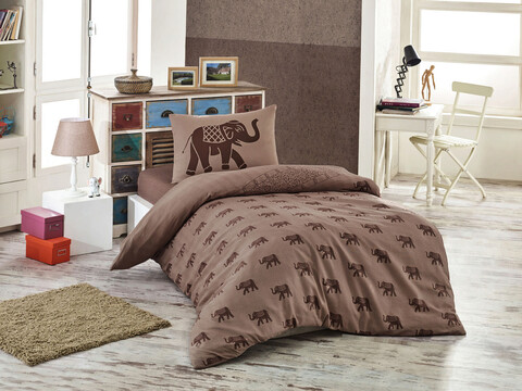 Lenjerie de pat pentru o persoana, Fil - Brown, Eponj Home, 65% bumbac/35% poliester