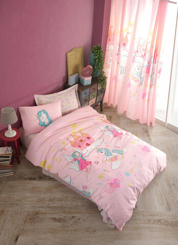 Lenjerie de pat pentru o persoana, L'essentiel Maison, Unicorn Dreams, 65% bumbac/35% poliester, Pink / Blue / White / Yellow
