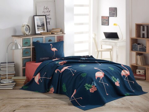 Set cuvertura pique Single, L'essentiel Maison, Big Filamin, Bumbac, Dark Blue / Pink / Green / White