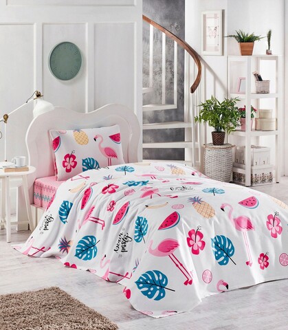 Set cuvertura pique Single, L'essentiel Maison, Kokteyl, Bumbac, White / Pink / Blue / Black