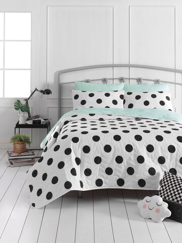 Set cuvertura de pat dubla 3 piese, Mixpuan - Mint, Eponj Home, 65% bumbac/35% poliester
