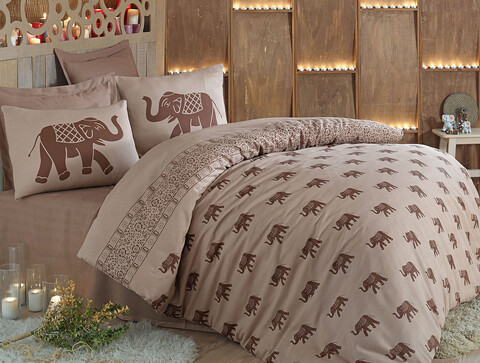 Lenjerie de pat dubla, Fil - Brown, Eponj Home, 65% bumbac/35% poliester