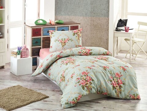 Lenjerie de pat pentru o persoana Single XXL (DE), 2 piese, Alanur - Mint, Eponj Home, 65% bumbac/35% poliester