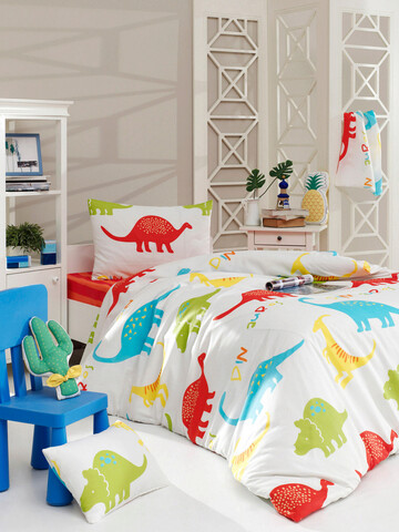 Lenjerie de pat pentru o persoana Single XXL (DE), 2 piese, Dinazorus - White, Eponj Home, 65% bumbac/35% poliester