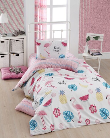 Lenjerie de pat pentru o persoana Single XXL (DE), 2 piese, Kokteyl - White, Eponj Home, 65% bumbac/35% poliester