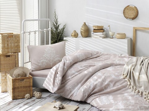 Lenjerie de pat pentru o persoana Single XXL (DE), 2 piese, Kraliçe - Mink, Eponj Home, 65% bumbac/35% poliester
