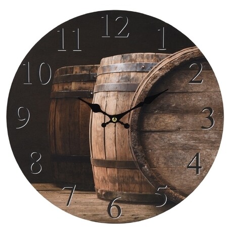 Ceas de perete Wine Barrel, Ø 33 cm, MDF, multicolor