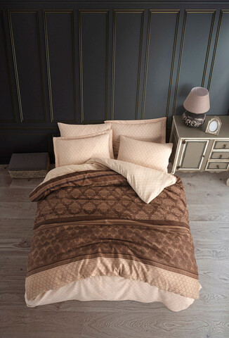 Lenjerie de pat dubla King (FR), 3 piese, Creative - Brown, Eponj Home, 65% bumbac/35% poliester