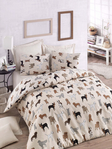 Lenjerie de pat dubla King (FR), 3 piese, Havhav - Cream, Eponj Home, 65% bumbac/35% poliester