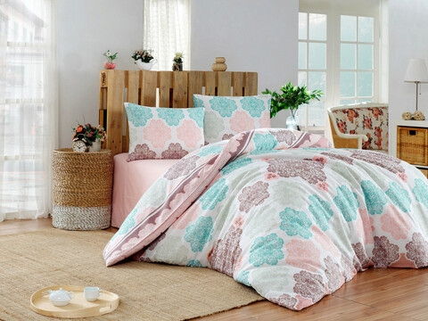 Lenjerie de pat dubla Super King (FR), 3 piese, Andalucia - Turquoise, Eponj Home, 65% bumbac/35% poliester
