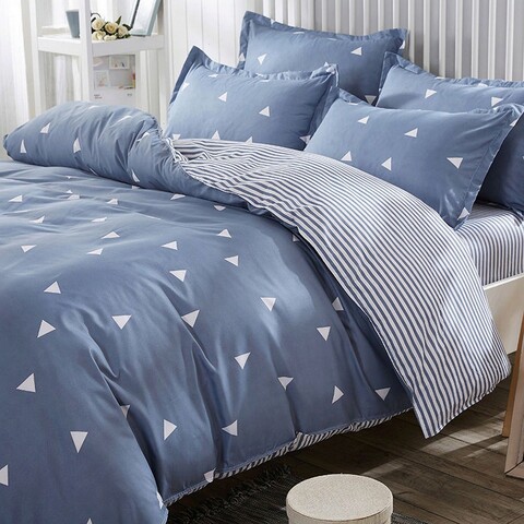 Lenjerie de pat dubla Super King (FR), 3 piese, Üçgen - Blue, Eponj Home, 65% bumbac/35% poliester