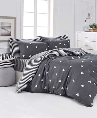 Lenjerie de pat dubla Super King (FR), 3 piese, Üçgen - Grey, Eponj Home, 65% bumbac/35% poliester