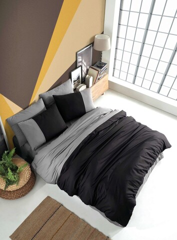 Lenjerie de pat pentru o persoana, Diamond - Black, Anthracite, Hobby, Bumbac Poplin
