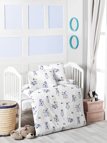 Lenjerie de pat pentru copii, L'essentiel Maison, Happy, Alb/Albastru inchis