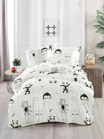 Lenjerie de pat pentru o persoana, L'essentiel Maison, Panda, Alb/Negru