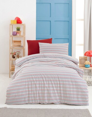 Lenjerie de pat pentru o persoana, L'essentiel Maison, Stripe, Alb / Albastru închis / Roșu