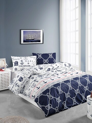 Lenjerie de pat dubla, L'essentiel Maison, Rudder, Alb / Albastru închis / Roșu