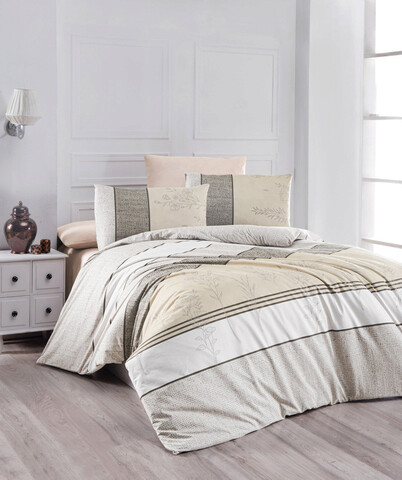 Lenjerie de pat dubla (DE), Pine - Beige, Life Style, Bumbac Ranforce