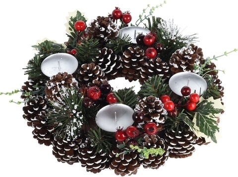 Set 4 lumanari cu suport decorativ Xmas, Ø 28 cm, verde/rosu