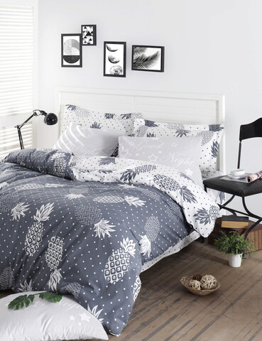 Lenjerie de pat dubla King (EU) (ES), L'essentiel Maison, Night, Albastru petrol / Alb