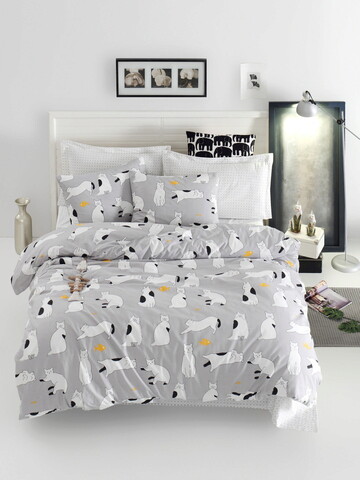 Lenjerie de pat dubla King (BL), Liana - Grey, Mijolnir, Bumbac Ranforce