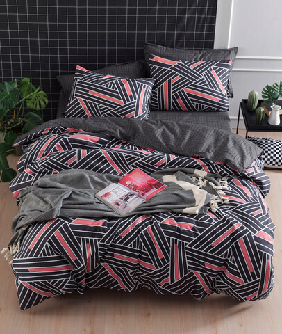 Lenjerie de pat dubla King (BL), Magnolia - Anthracite, Mijolnir, Bumbac Ranforce