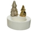 Suport pentru lumanare Trees, Decoris, 8.5x9 cm, portelan, alb/bej/auriu
